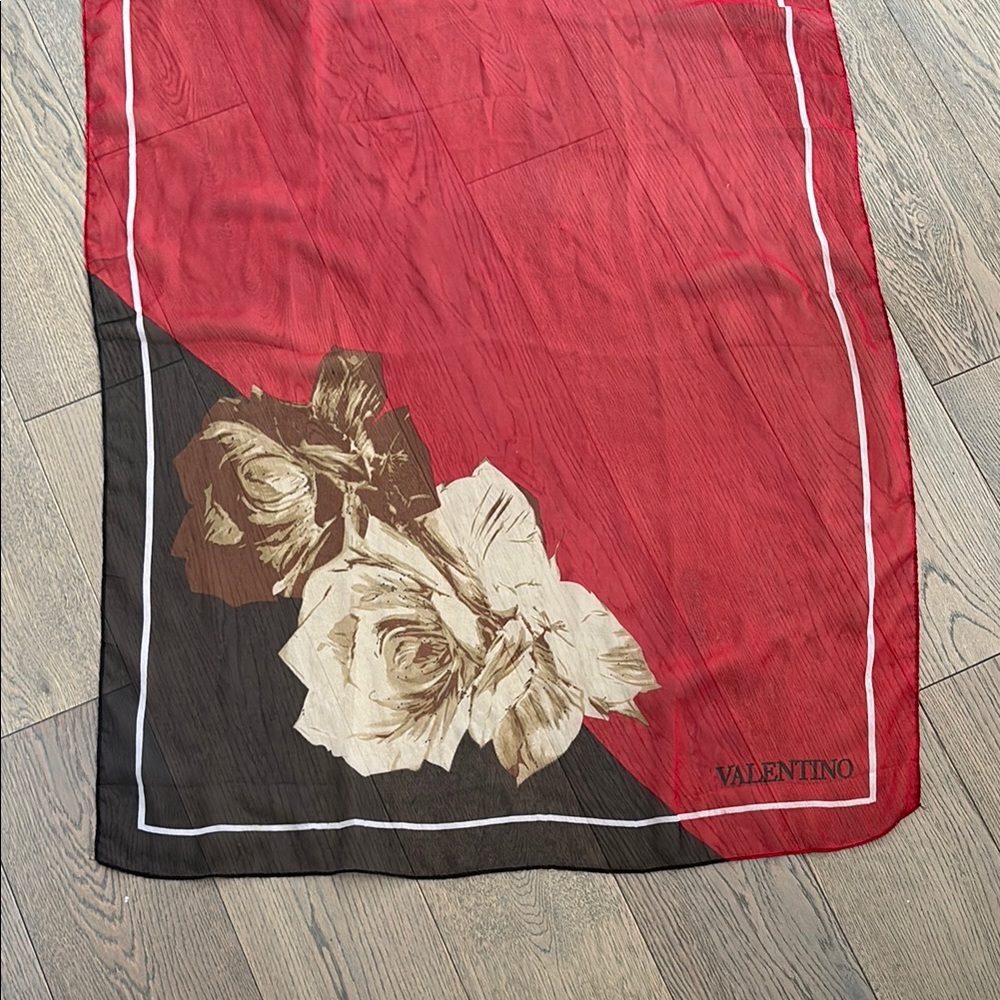 Valentino Red and Black Floral Scarf
